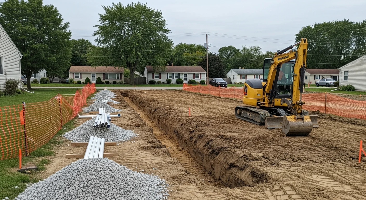 Excavation work for underground plumbing and sewer installation