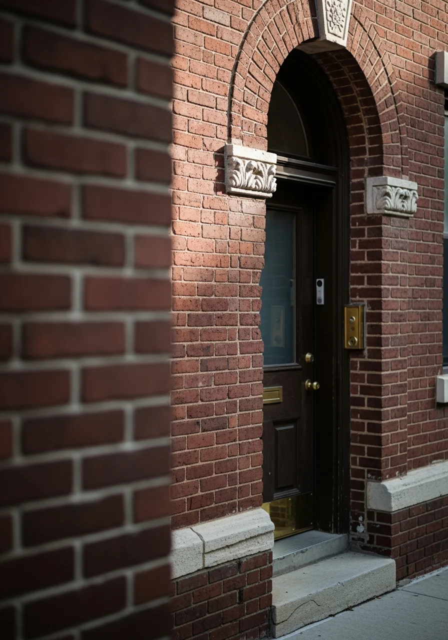 Close-up of a Cleveland residential property facade showing urban home details and street-level entry.